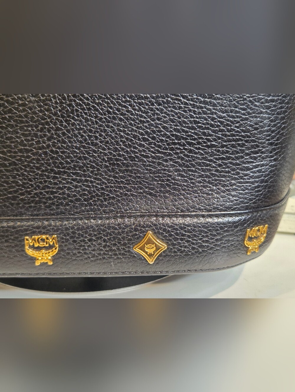 MCM Rare Vtg Michael Cromer Era München Black Pebbled Leather Studded Bag. - Picture 10 of 15